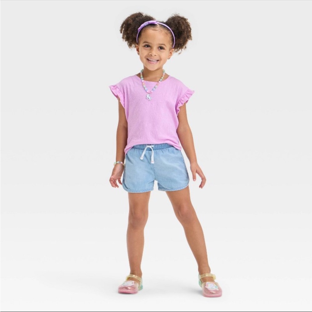 Cat & Jack Toddler Girls’ Light Wash Elastic Waist Pull-On Style Shorts. Size 3T - Picture 7 of 7